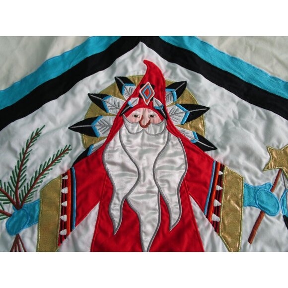 Vintage House Of Hatten Southwest Santa Applique Tree Skirt 58" Cotton Poly GUC - Picture 3 of 16